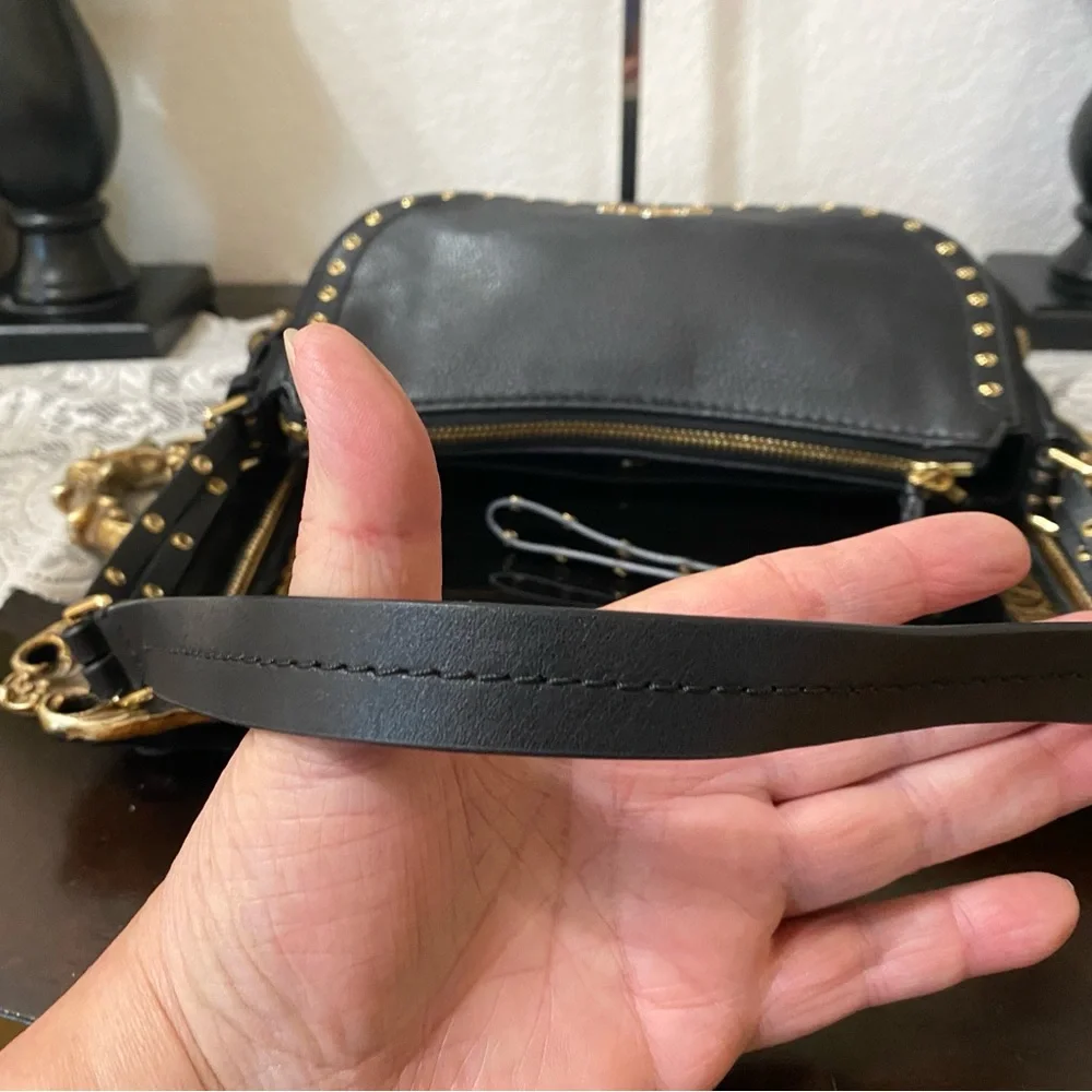 Michael Kors Black Leather Shoulder Bag with Gold Hardware